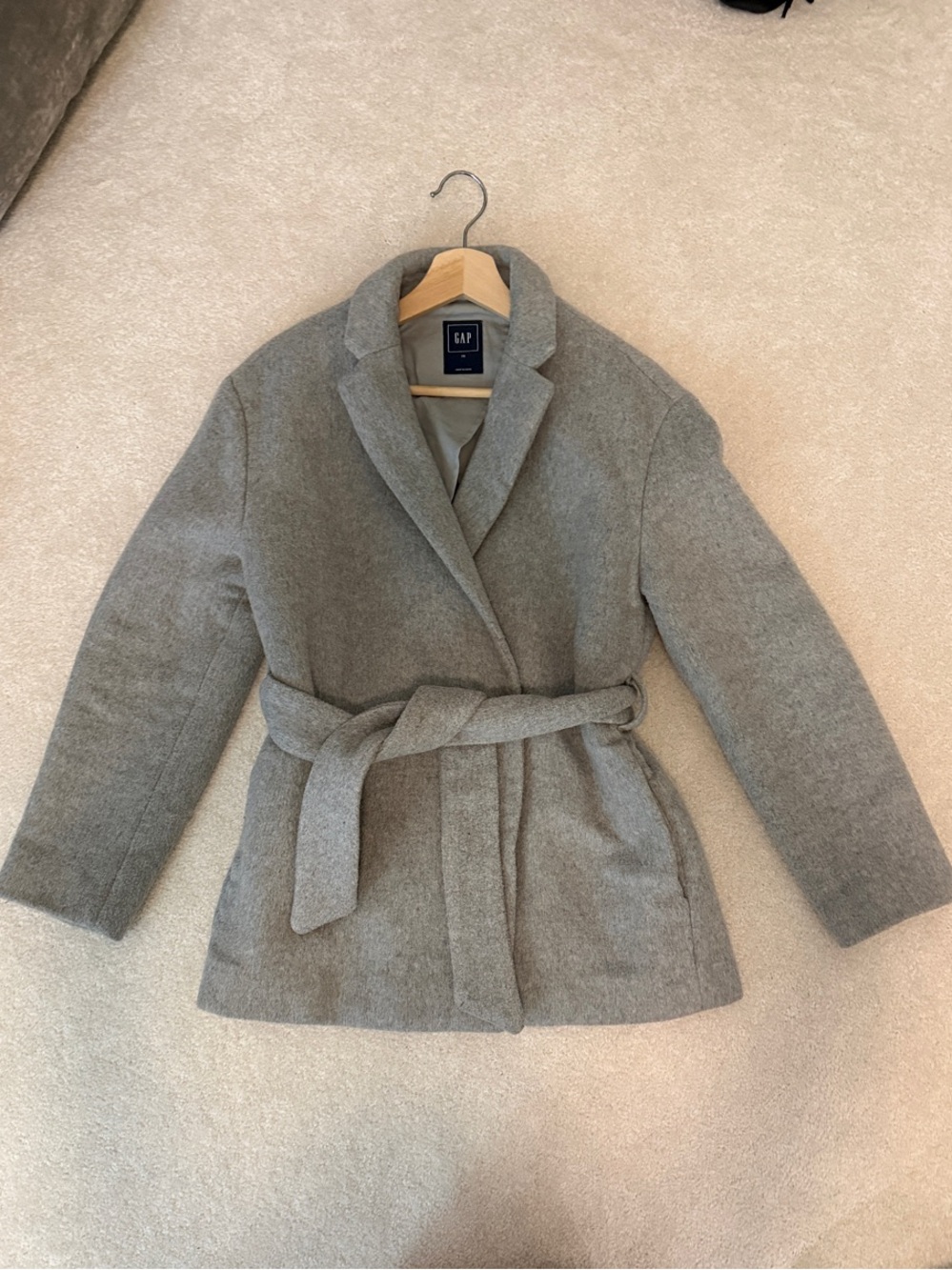 GAP Gray Belted Wool-Blend Coat